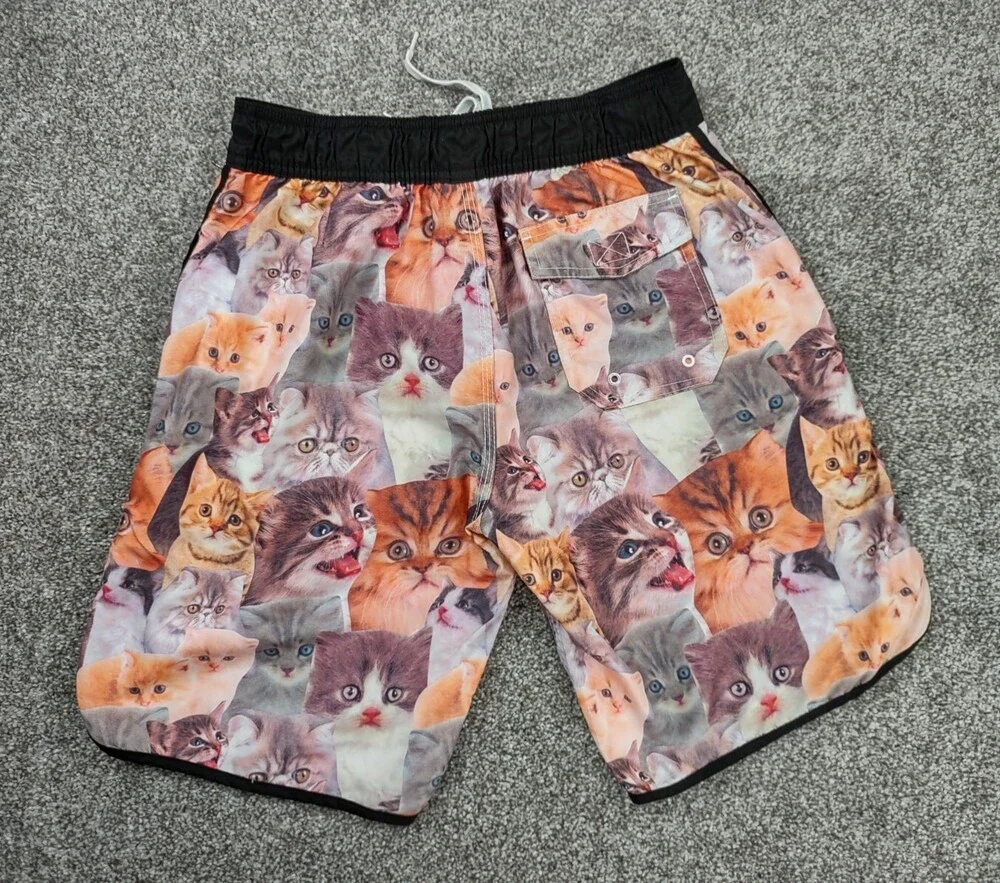 Bioworld Swim Trunks Mens Small Kitten Lined Hybrid Boardshorts Drawstring
